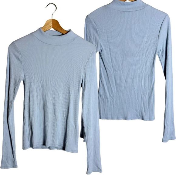 NWOT By Together Every Layer Top Ribbed Mock Neck Women's Medium Light Blue - Picture 1 of 11